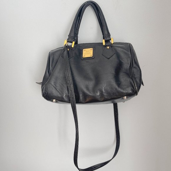 Large Vintage Black Leather HCL Handcrafted Leather Satchel Bag - Picture 4 of 12